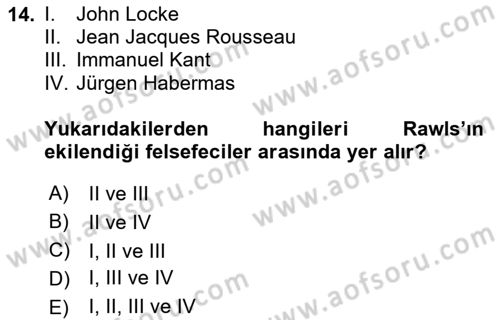 Çağdaş Felsefe 2 Dersi 2023 - 2024 Yılı (Final) Dönem Sonu Sınav Soruları 14. Soru