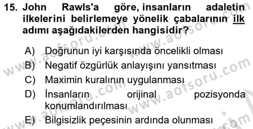 Çağdaş Felsefe 2 Dersi 2023 - 2024 Yılı (Final) Dönem Sonu Sınav Soruları 15. Soru