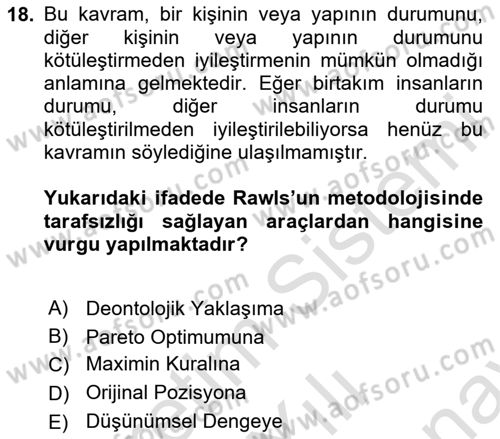 Çağdaş Felsefe 2 Dersi 2023 - 2024 Yılı (Final) Dönem Sonu Sınav Soruları 18. Soru