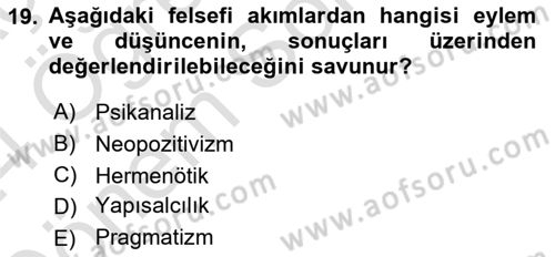 Çağdaş Felsefe 2 Dersi 2023 - 2024 Yılı (Final) Dönem Sonu Sınav Soruları 19. Soru
