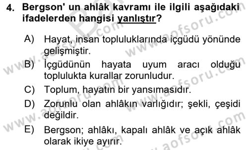 Çağdaş Felsefe 2 Dersi 2023 - 2024 Yılı (Final) Dönem Sonu Sınav Soruları 4. Soru
