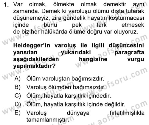 Çağdaş Felsefe 2 Dersi 2023 - 2024 Yılı Yaz Okulu Sınav Soruları 1. Soru