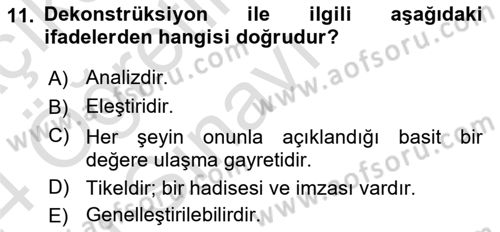 Çağdaş Felsefe 2 Dersi 2023 - 2024 Yılı Yaz Okulu Sınav Soruları 11. Soru