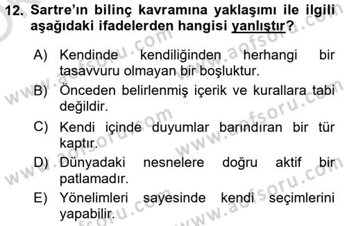 Çağdaş Felsefe 2 Dersi 2023 - 2024 Yılı Yaz Okulu Sınav Soruları 12. Soru