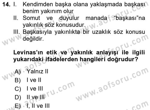 Çağdaş Felsefe 2 Dersi 2023 - 2024 Yılı Yaz Okulu Sınav Soruları 14. Soru