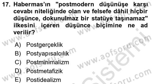 Çağdaş Felsefe 2 Dersi 2023 - 2024 Yılı Yaz Okulu Sınav Soruları 17. Soru