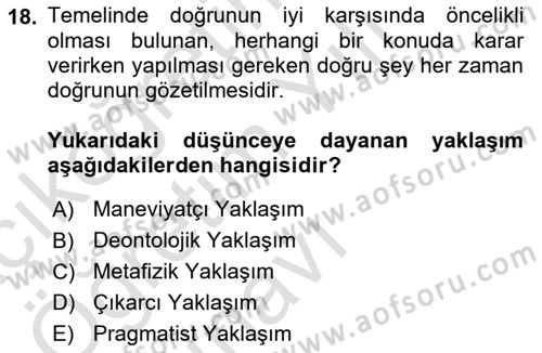 Çağdaş Felsefe 2 Dersi 2023 - 2024 Yılı Yaz Okulu Sınav Soruları 18. Soru