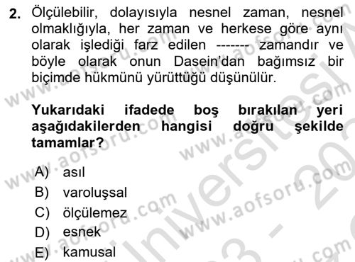 Çağdaş Felsefe 2 Dersi 2023 - 2024 Yılı Yaz Okulu Sınav Soruları 2. Soru