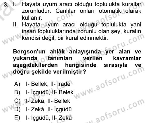 Çağdaş Felsefe 2 Dersi 2023 - 2024 Yılı Yaz Okulu Sınav Soruları 3. Soru