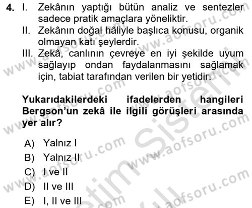 Çağdaş Felsefe 2 Dersi 2023 - 2024 Yılı Yaz Okulu Sınav Soruları 4. Soru