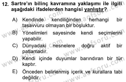 Çağdaş Felsefe 2 Dersi 2024 - 2025 Yılı (Vize) Ara Sınav Soruları 12. Soru