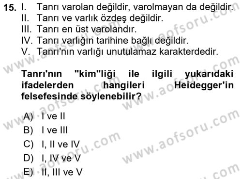 Çağdaş Felsefe 2 Dersi 2024 - 2025 Yılı (Vize) Ara Sınav Soruları 15. Soru