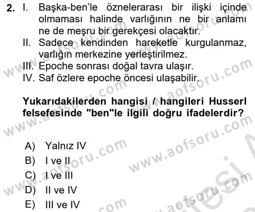 Çağdaş Felsefe 2 Dersi 2024 - 2025 Yılı (Vize) Ara Sınav Soruları 2. Soru