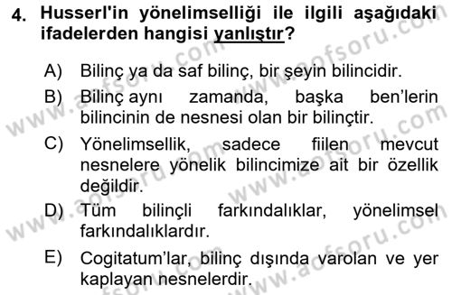 Çağdaş Felsefe 2 Dersi 2024 - 2025 Yılı (Vize) Ara Sınav Soruları 4. Soru