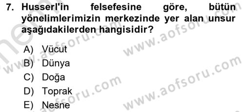 Çağdaş Felsefe 2 Dersi 2024 - 2025 Yılı (Vize) Ara Sınav Soruları 7. Soru