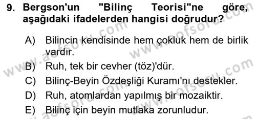 Çağdaş Felsefe 2 Dersi 2024 - 2025 Yılı (Vize) Ara Sınav Soruları 9. Soru