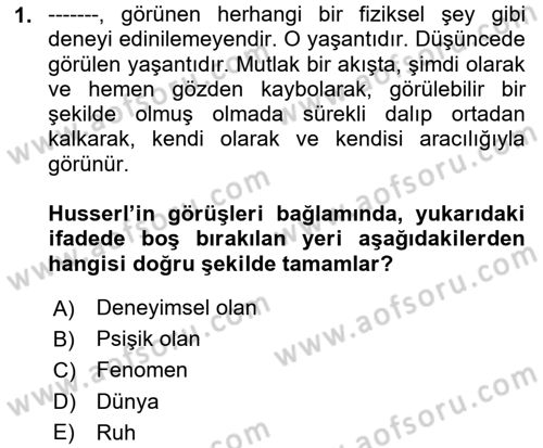 Çağdaş Felsefe 2 Dersi 2024 - 2025 Yılı (Final) Dönem Sonu Sınav Soruları 1. Soru