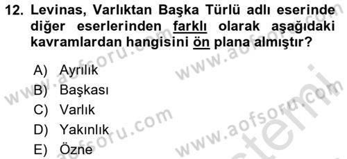 Çağdaş Felsefe 2 Dersi 2024 - 2025 Yılı (Final) Dönem Sonu Sınav Soruları 12. Soru