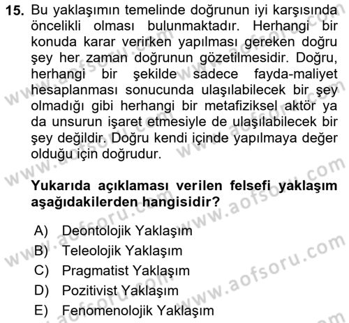 Çağdaş Felsefe 2 Dersi 2024 - 2025 Yılı (Final) Dönem Sonu Sınav Soruları 15. Soru