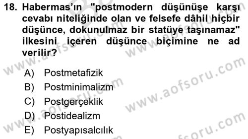 Çağdaş Felsefe 2 Dersi 2024 - 2025 Yılı (Final) Dönem Sonu Sınav Soruları 18. Soru