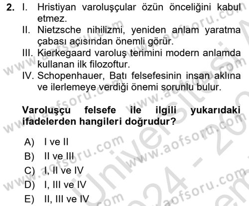 Çağdaş Felsefe 2 Dersi 2024 - 2025 Yılı (Final) Dönem Sonu Sınav Soruları 2. Soru
