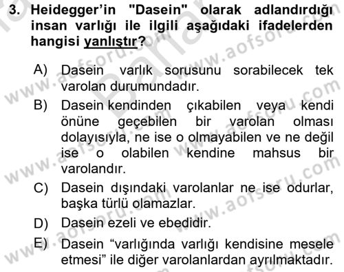 Çağdaş Felsefe 2 Dersi 2024 - 2025 Yılı (Final) Dönem Sonu Sınav Soruları 3. Soru