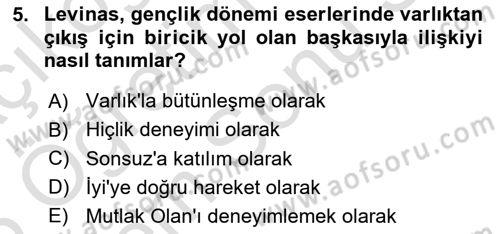 Çağdaş Felsefe 2 Dersi 2024 - 2025 Yılı (Final) Dönem Sonu Sınav Soruları 5. Soru