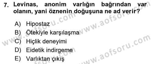 Çağdaş Felsefe 2 Dersi 2024 - 2025 Yılı (Final) Dönem Sonu Sınav Soruları 7. Soru