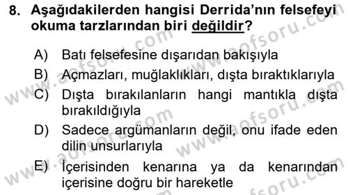 Çağdaş Felsefe 2 Dersi 2024 - 2025 Yılı (Final) Dönem Sonu Sınav Soruları 8. Soru