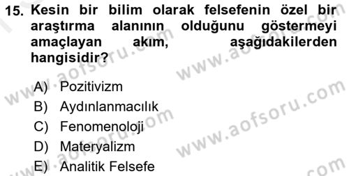 Türkiye´de Felsefenin Gelişimi 1 Dersi 2016 - 2017 Yılı (Final) Dönem Sonu Sınav Soruları 15. Soru