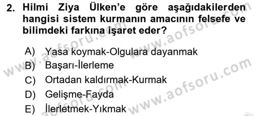 Türkiye´de Felsefenin Gelişimi 1 Dersi 2016 - 2017 Yılı (Final) Dönem Sonu Sınav Soruları 2. Soru