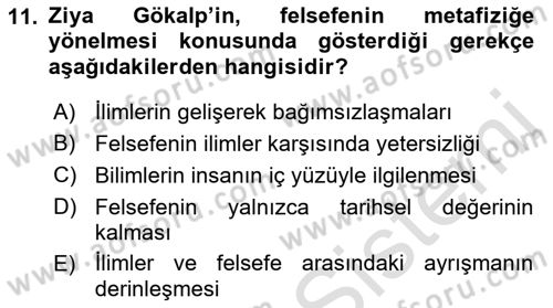 Türkiye´de Felsefenin Gelişimi 1 Dersi 2017 - 2018 Yılı (Vize) Ara Sınav Soruları 11. Soru