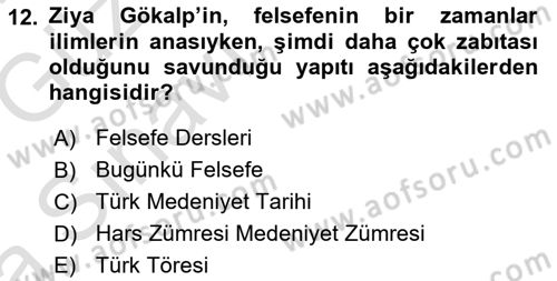 Türkiye´de Felsefenin Gelişimi 1 Dersi Ara Sınavı Deneme Sınav Soruları 12. Soru