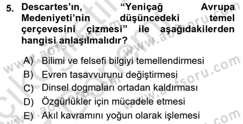 Türkiye´de Felsefenin Gelişimi 1 Dersi 2017 - 2018 Yılı (Vize) Ara Sınav Soruları 5. Soru