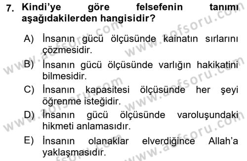 Türkiye´de Felsefenin Gelişimi 1 Dersi 2017 - 2018 Yılı (Vize) Ara Sınav Soruları 7. Soru