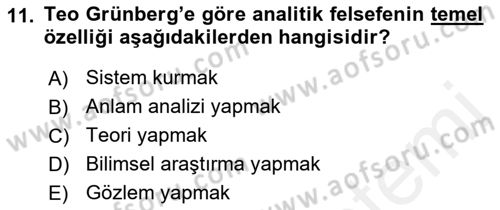 Türkiye´de Felsefenin Gelişimi 1 Dersi 2017 - 2018 Yılı (Final) Dönem Sonu Sınav Soruları 11. Soru
