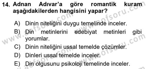 Türkiye´de Felsefenin Gelişimi 1 Dersi 2017 - 2018 Yılı (Final) Dönem Sonu Sınav Soruları 14. Soru