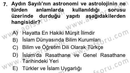 Türkiye´de Felsefenin Gelişimi 1 Dersi 2017 - 2018 Yılı (Final) Dönem Sonu Sınav Soruları 7. Soru