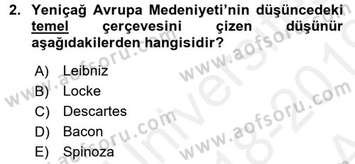 Türkiye´de Felsefenin Gelişimi 1 Dersi Ara Sınavı Deneme Sınav Soruları 2. Soru