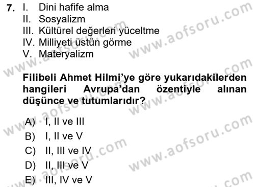 Türkiye´de Felsefenin Gelişimi 1 Dersi 2018 - 2019 Yılı (Vize) Ara Sınav Soruları 7. Soru