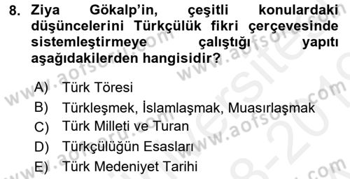 Türkiye´de Felsefenin Gelişimi 1 Dersi 2018 - 2019 Yılı (Vize) Ara Sınav Soruları 8. Soru