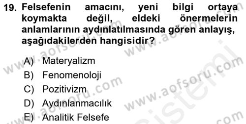 Türkiye´de Felsefenin Gelişimi 1 Dersi 2018 - 2019 Yılı (Final) Dönem Sonu Sınav Soruları 19. Soru