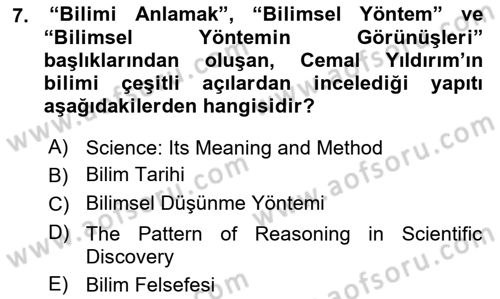 Türkiye´de Felsefenin Gelişimi 1 Dersi 2018 - 2019 Yılı (Final) Dönem Sonu Sınav Soruları 7. Soru
