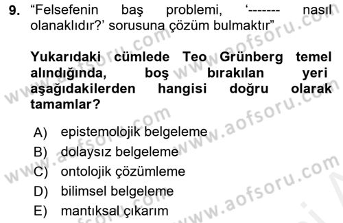 Türkiye´de Felsefenin Gelişimi 1 Dersi 2018 - 2019 Yılı (Final) Dönem Sonu Sınav Soruları 9. Soru