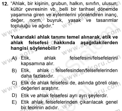 Türkiye´de Felsefenin Gelişimi 2 Dersi 2015 - 2016 Yılı (Vize) Ara Sınavı 12. Soru