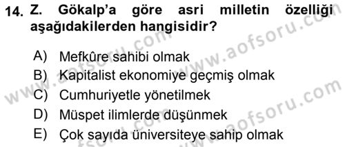 Türkiye´de Felsefenin Gelişimi 2 Dersi 2015 - 2016 Yılı (Vize) Ara Sınavı 14. Soru