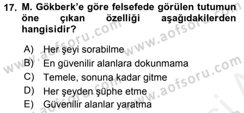 Türkiye´de Felsefenin Gelişimi 2 Dersi 2015 - 2016 Yılı (Vize) Ara Sınavı 17. Soru