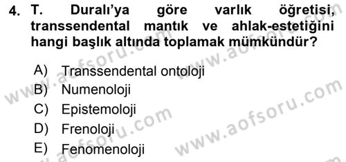 Türkiye´de Felsefenin Gelişimi 2 Dersi 2015 - 2016 Yılı (Vize) Ara Sınavı 4. Soru