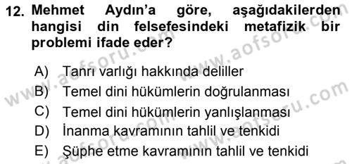 Türkiye´de Felsefenin Gelişimi 2 Dersi 2015 - 2016 Yılı (Final) Dönem Sonu Sınav Soruları 12. Soru