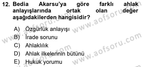 Türkiye´de Felsefenin Gelişimi 2 Dersi 2016 - 2017 Yılı (Vize) Ara Sınav Soruları 12. Soru